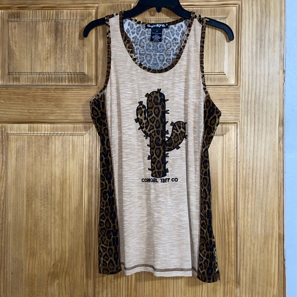 Cactus with leopard print tank top